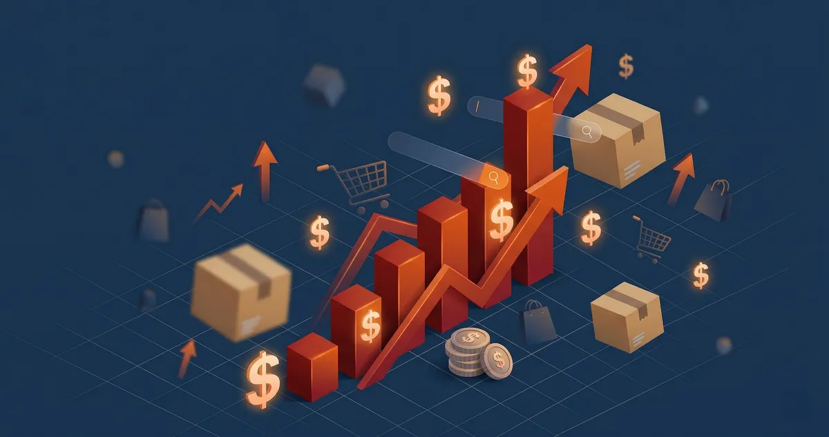 Steigende Amazon Werbekosten 2026 — rote Balkendiagramme mit Dollar-Symbolen