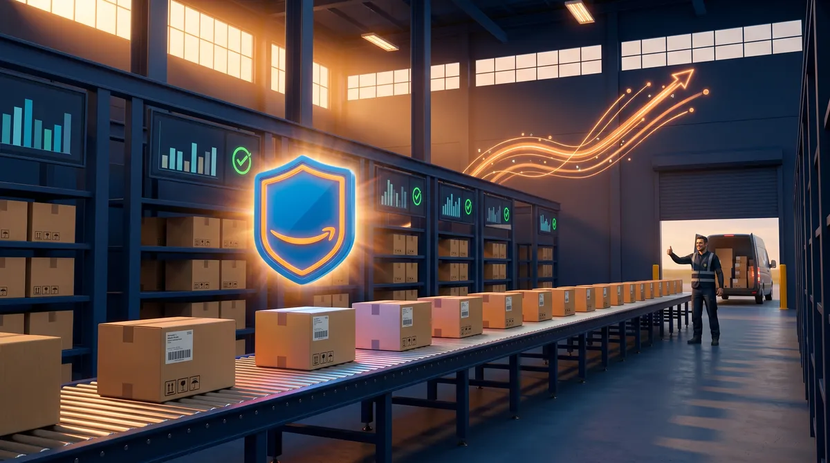 Amazon Seller Fulfilled Prime Ergebnis — stabiles Prime-Badge, niedrigere Logistikkosten und bessere BuyBox-Quote mit eigenem Lager.