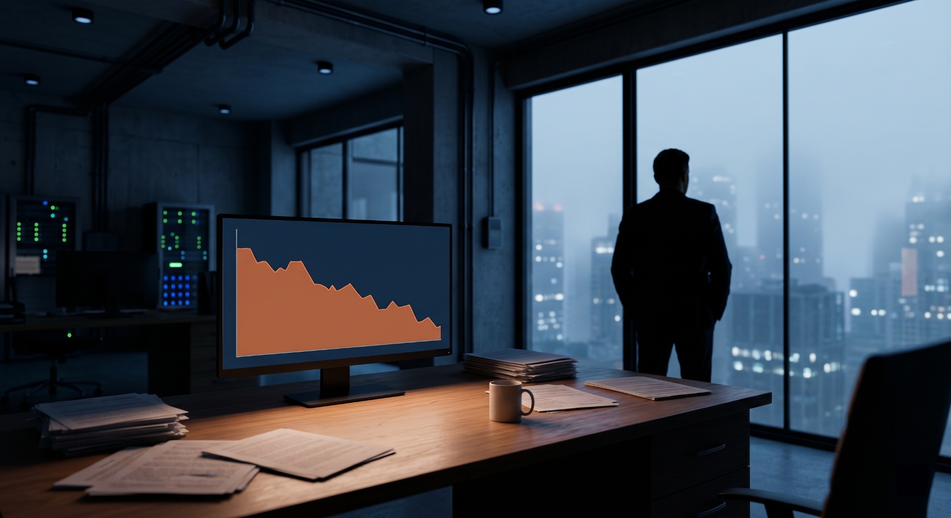 Cashflow squeeze from Amazon Account-Level Reserves — empty office at night